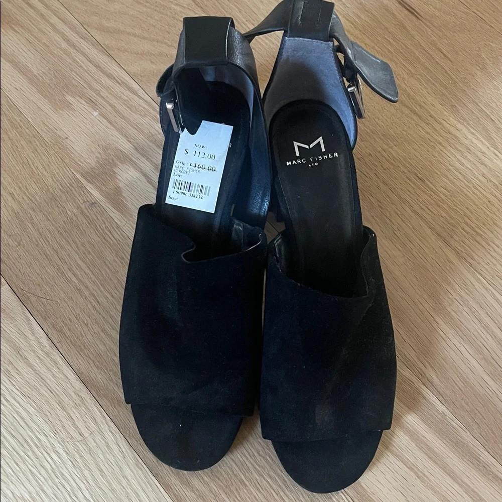 Black sandals - Marc Fisher Black Suede Mules size 7.5 - Picture 6 of 7